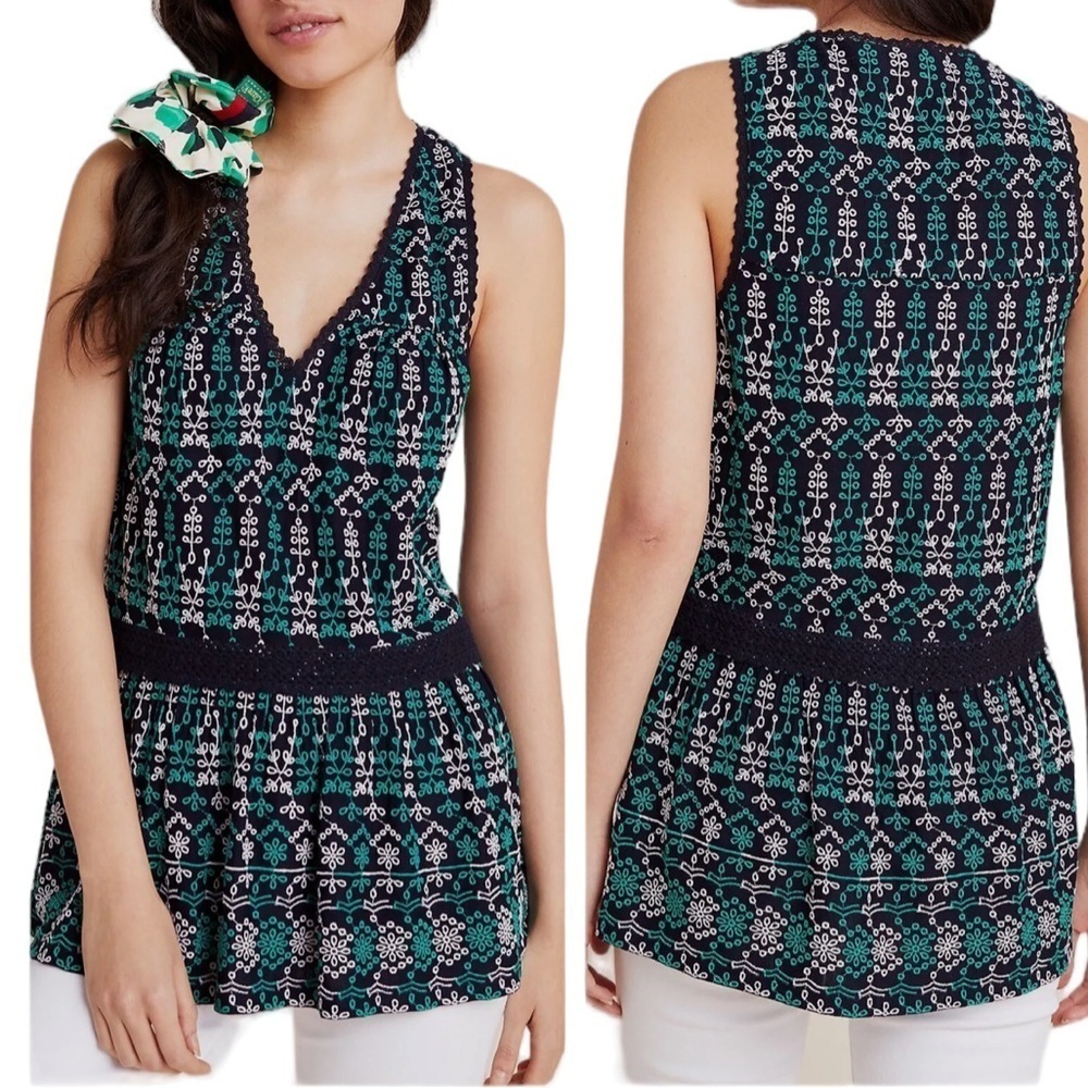 ANTHROPOLOGIE Maeve Cammie Embroidered Eyelet Peplum Tank Top Size Medium